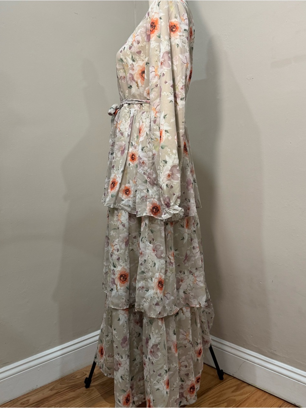 Flora Maxi Dress with long sleeves in light sage